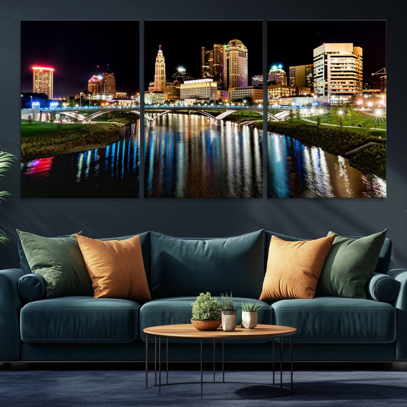 Columbus City Lights Night Skyline Cityscape View Wall Art, Columbus City Lights Night Wall Art Canvas Print