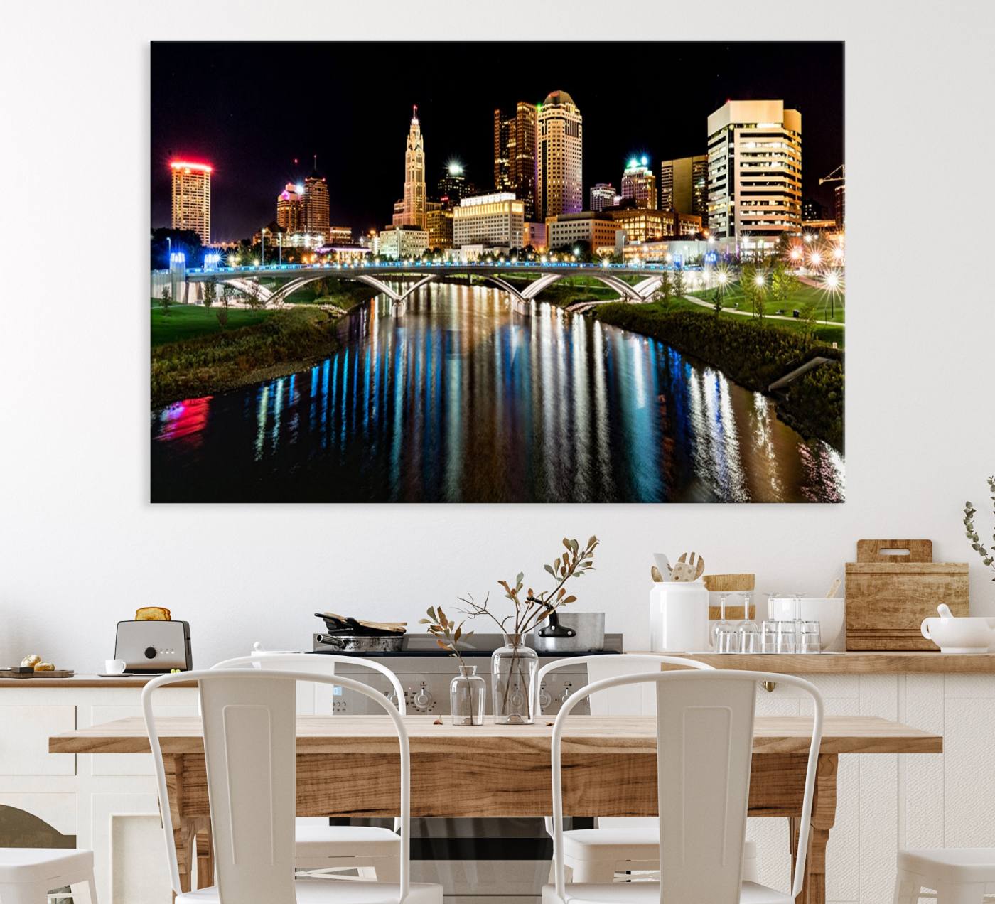 35748-MGV-CV-36X24-Columbus City Lights Night Skyline Cityscape View Wall Art, Columbus City Lights Night Wall Art Canvas Print