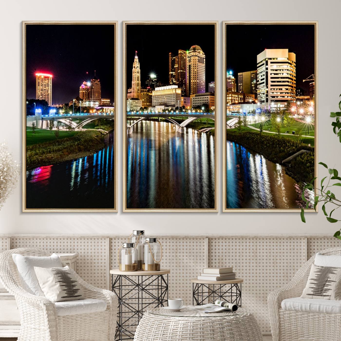 35748-MGV-CV-36X24-Columbus City Lights Night Skyline Cityscape View Wall Art, Columbus City Lights Night Wall Art Canvas Print