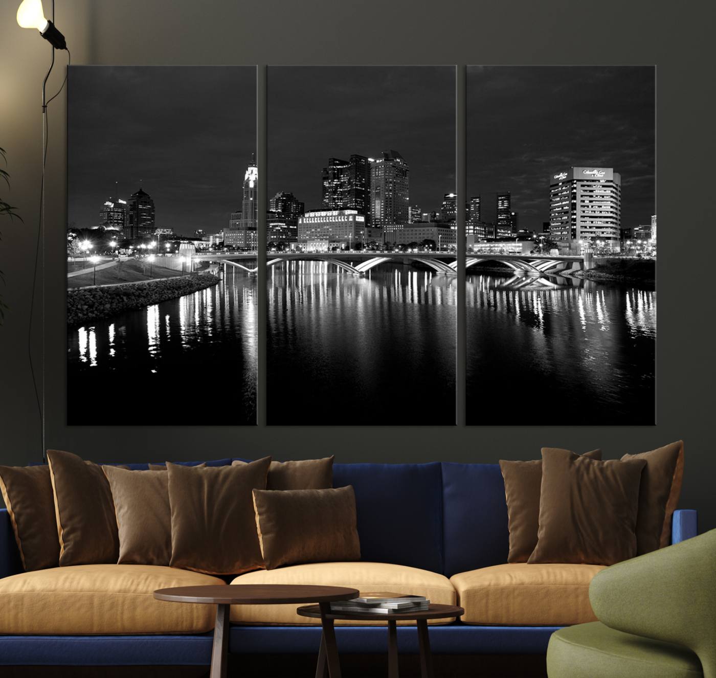 57732-MGV-CV-36X24-Columbus City Lights Skyline Canvas Print, Black and White Wall Art Cityscape Canvas Print