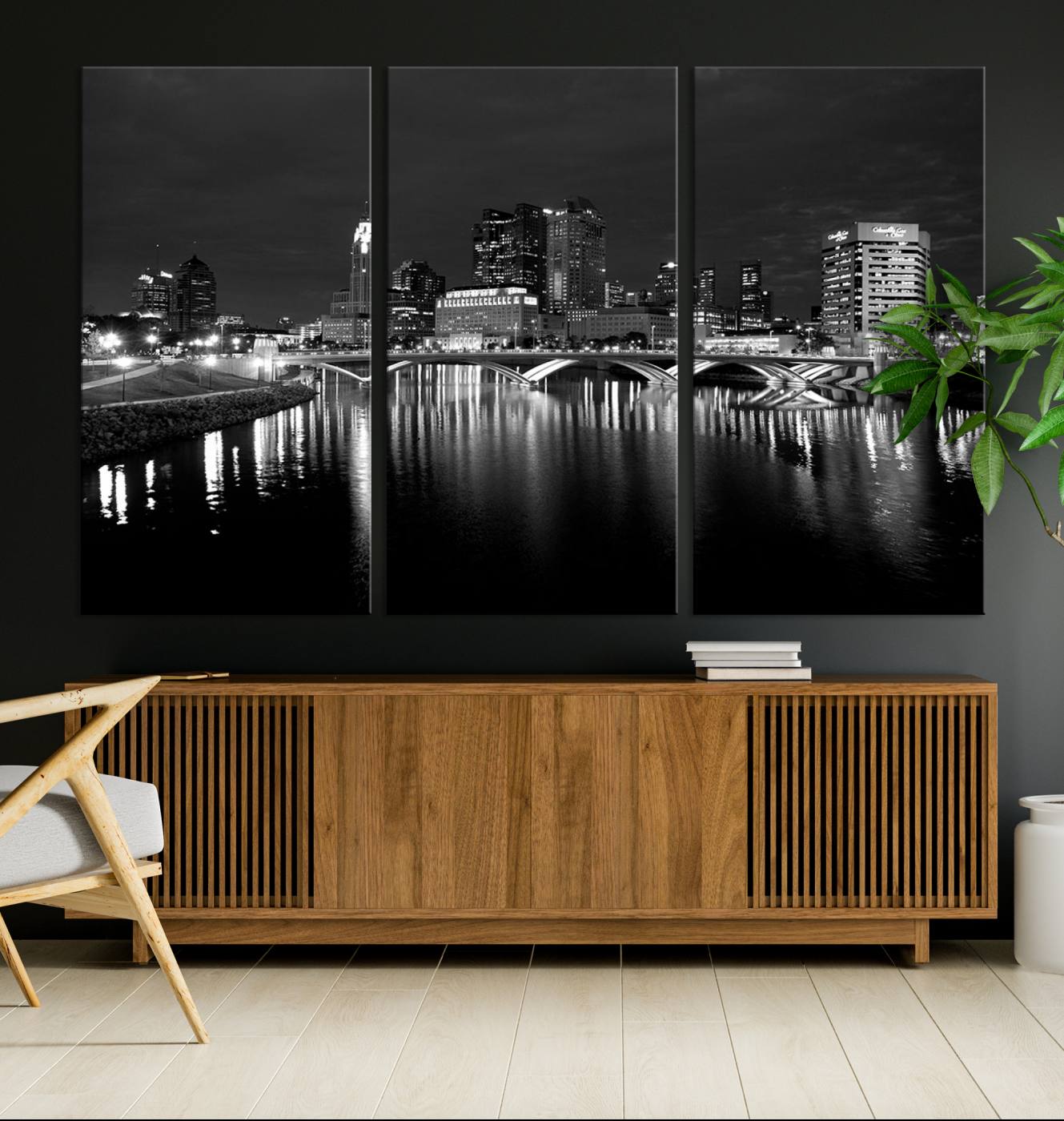 57732-MGV-CV-36X24-Columbus City Lights Skyline Canvas Print, Black and White Wall Art Cityscape Canvas Print
