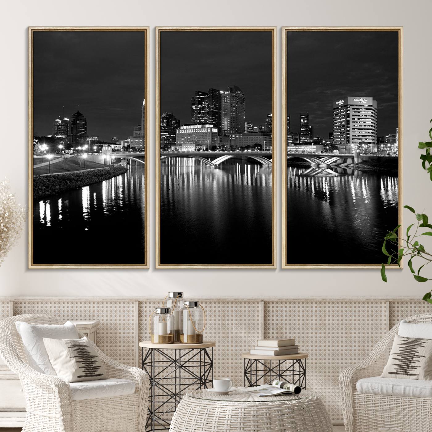 57732-MGV-CV-36X24-Columbus City Lights Skyline Canvas Print, Black and White Wall Art Cityscape Canvas Print