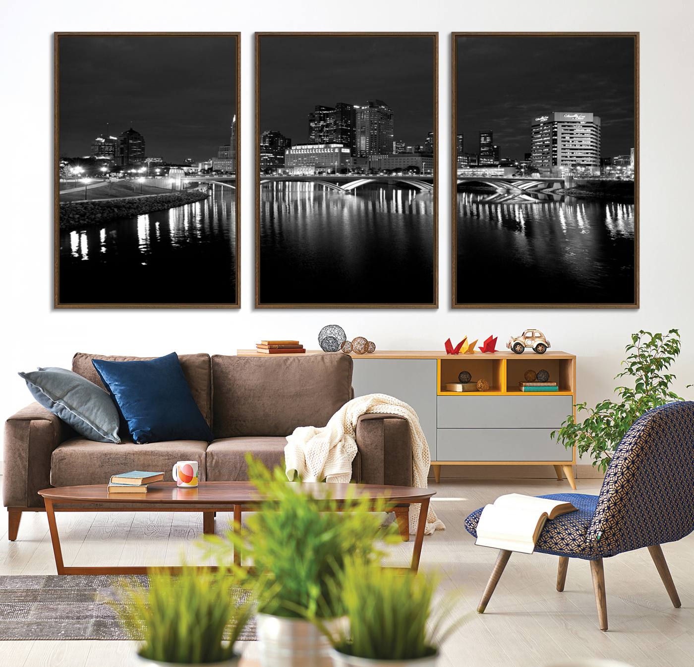 57732-MGV-CV-36X24-Columbus City Lights Skyline Canvas Print, Black and White Wall Art Cityscape Canvas Print