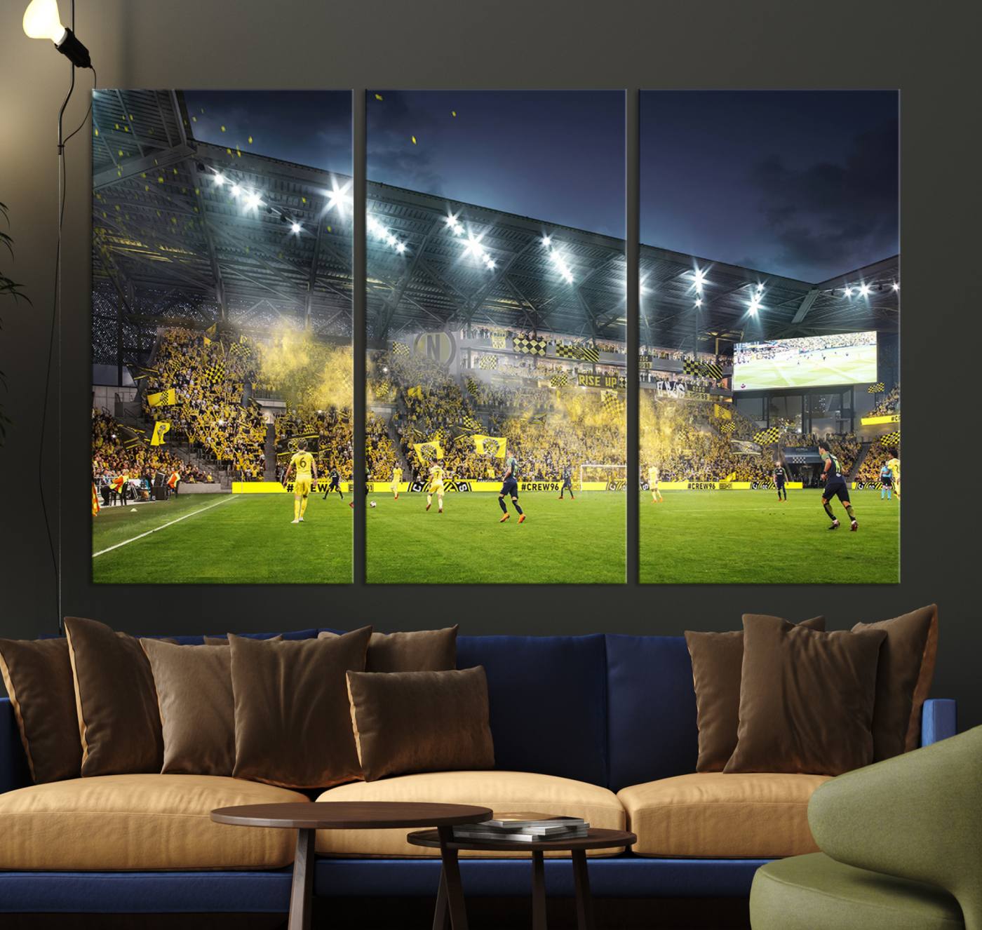 Columbus Crew Stadium Match Triple Canvas Wall Art - Dynamic MLS Game Scene Canvas Wall Art