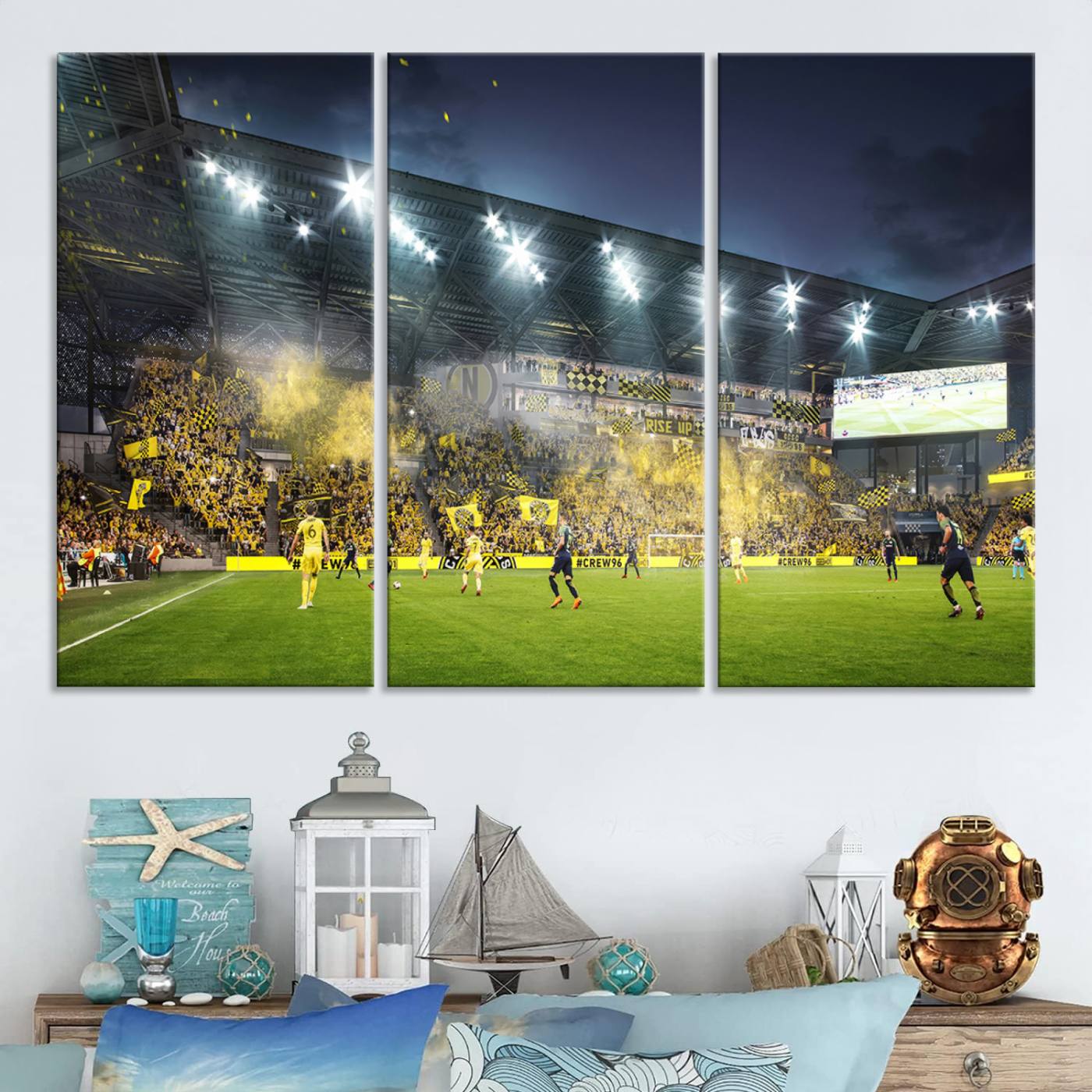 Columbus Crew Stadium Match Triple Canvas Wall Art - Dynamic MLS Game Scene Canvas Wall Art