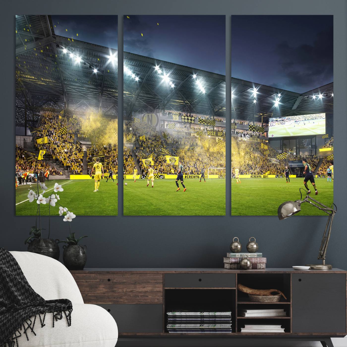 Columbus Crew Stadium Match Triple Canvas Wall Art - Dynamic MLS Game Scene Canvas Wall Art