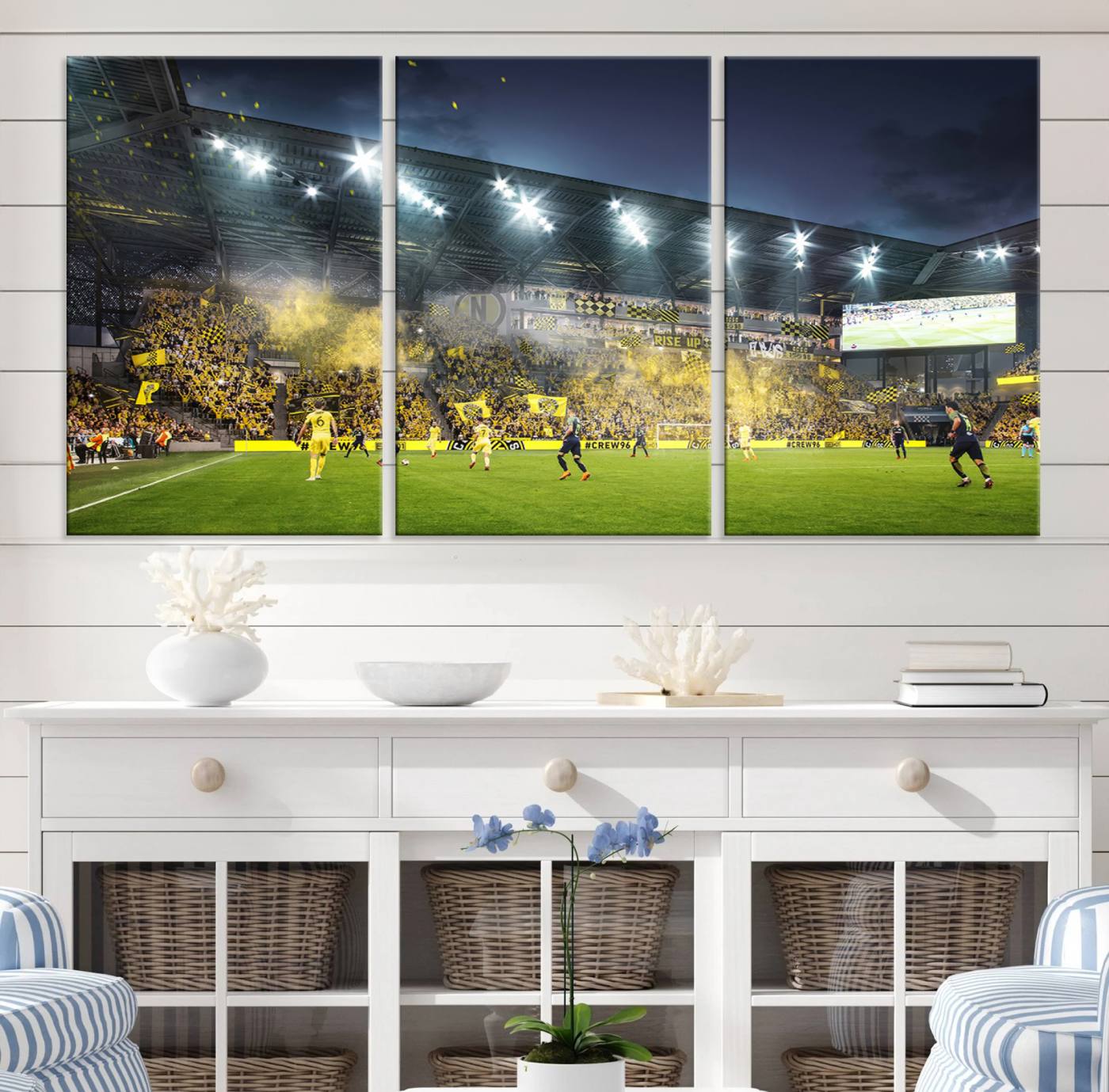 Columbus Crew Stadium Match Triple Canvas Wall Art - Dynamic MLS Game Scene Canvas Wall Art