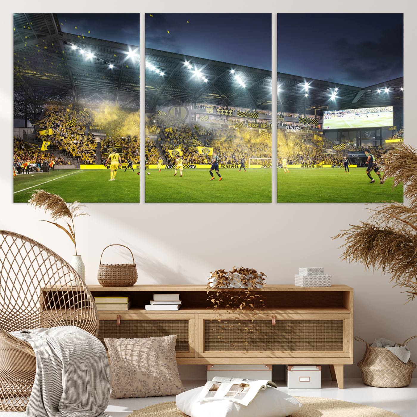 65820-MGV-CV-36X24-Columbus Crew Stadium Match Triple Canvas Wall Art - Dynamic MLS Game Scene Canvas Wall Art