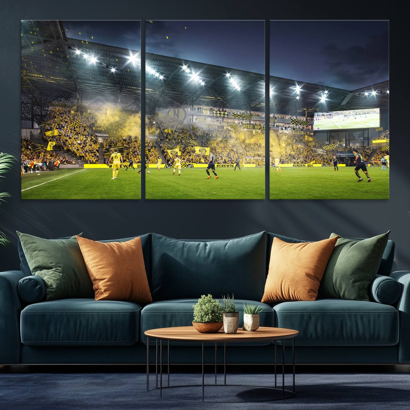 65820-MGV-CV-36X24-Columbus Crew Stadium Match Triple Canvas Wall Art - Dynamic MLS Game Scene Canvas Wall Art