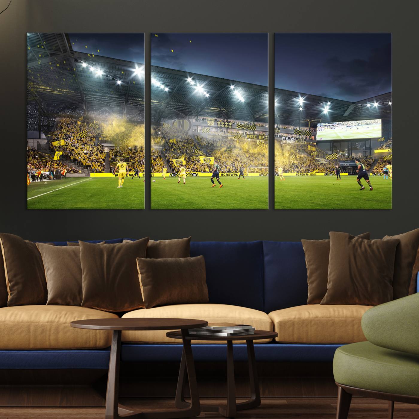 65820-MGV-CV-36X24-Columbus Crew Stadium Match Triple Canvas Wall Art - Dynamic MLS Game Scene Canvas Wall Art