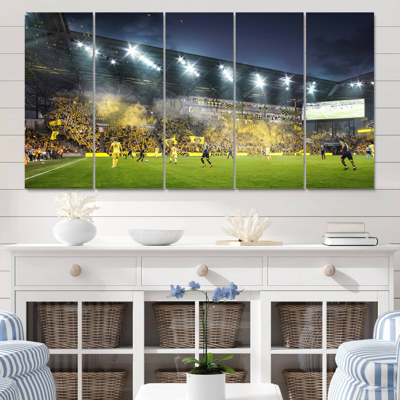 65820-MGV-CV-36X24-Columbus Crew Stadium Match Triple Canvas Wall Art - Dynamic MLS Game Scene Canvas Wall Art