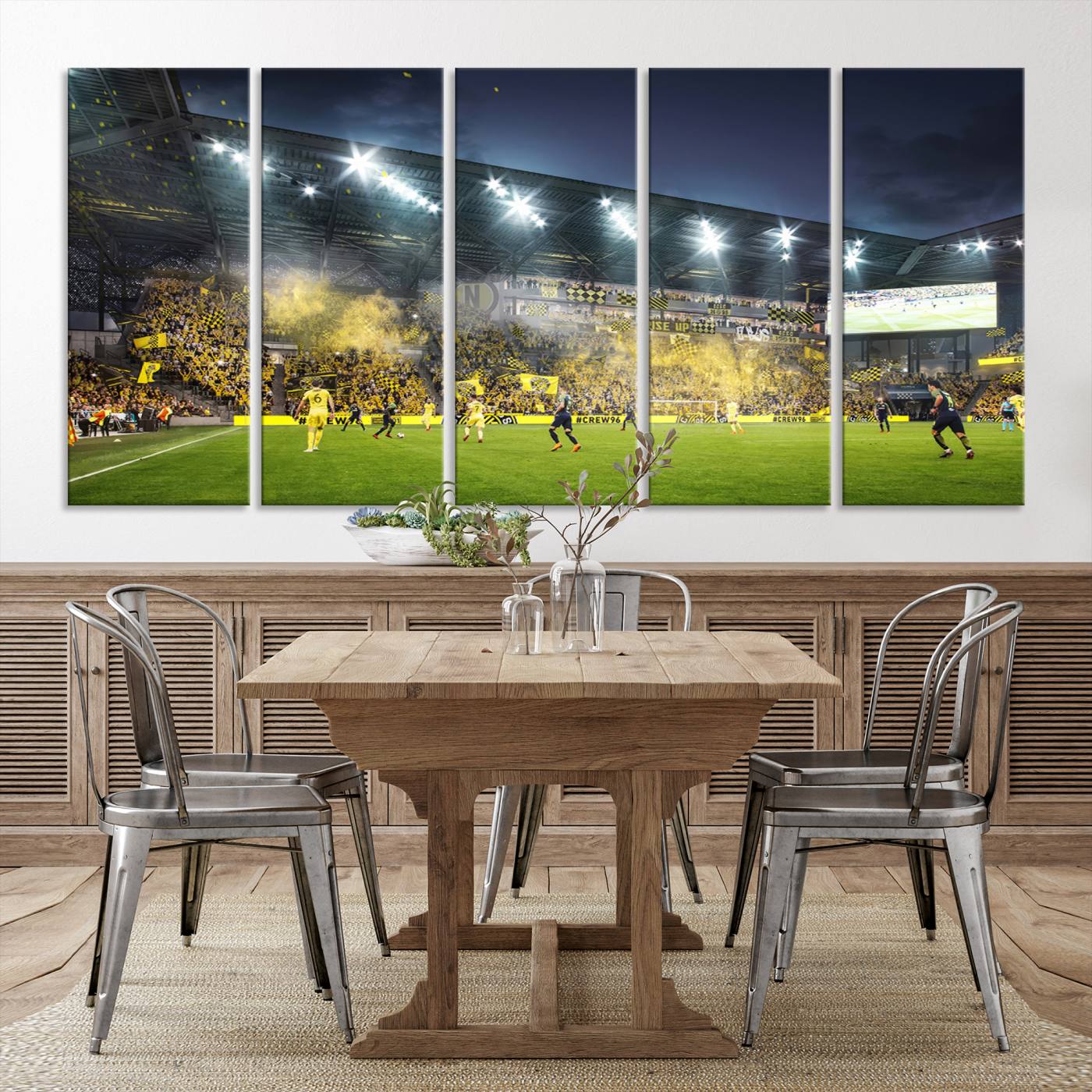 65820-MGV-CV-36X24-Columbus Crew Stadium Match Triple Canvas Wall Art - Dynamic MLS Game Scene Canvas Wall Art