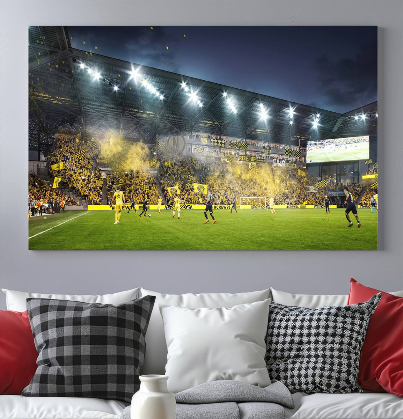 Columbus Crew Stadium Match Triple Canvas Wall Art - Dynamic MLS Game Scene Canvas Wall Art