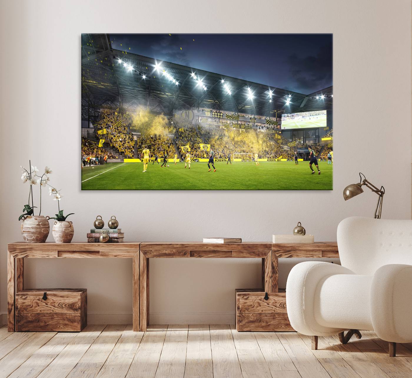 Columbus Crew Stadium Match Triple Canvas Wall Art - Dynamic MLS Game Scene Canvas Wall Art