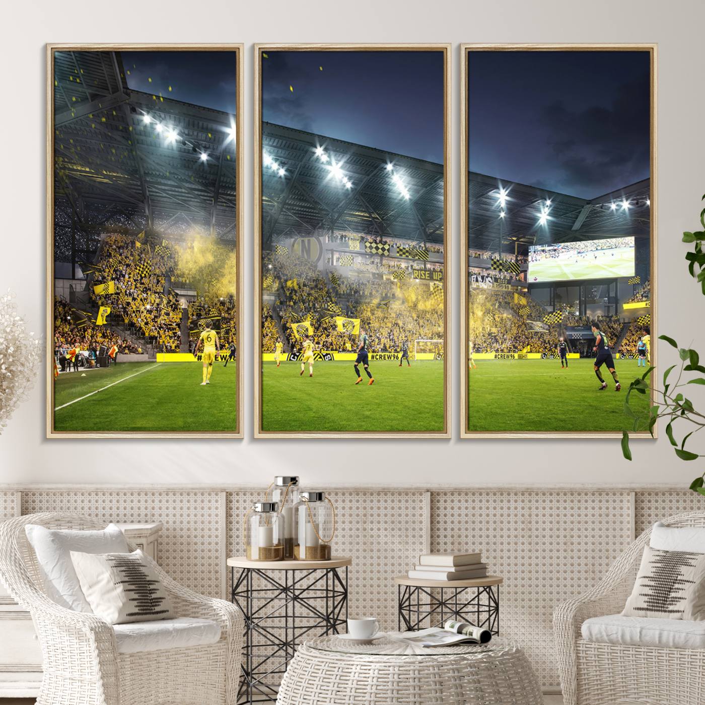 65820-MGV-CV-36X24-Columbus Crew Stadium Match Triple Canvas Wall Art - Dynamic MLS Game Scene Canvas Wall Art