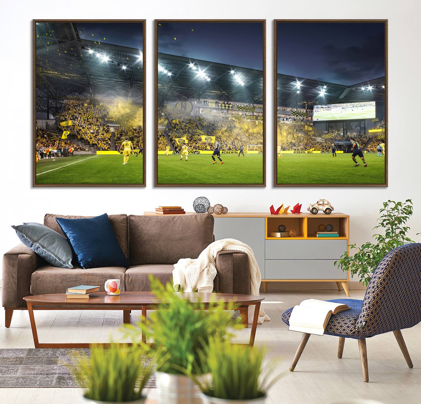 65820-MGV-CV-36X24-Columbus Crew Stadium Match Triple Canvas Wall Art - Dynamic MLS Game Scene Canvas Wall Art