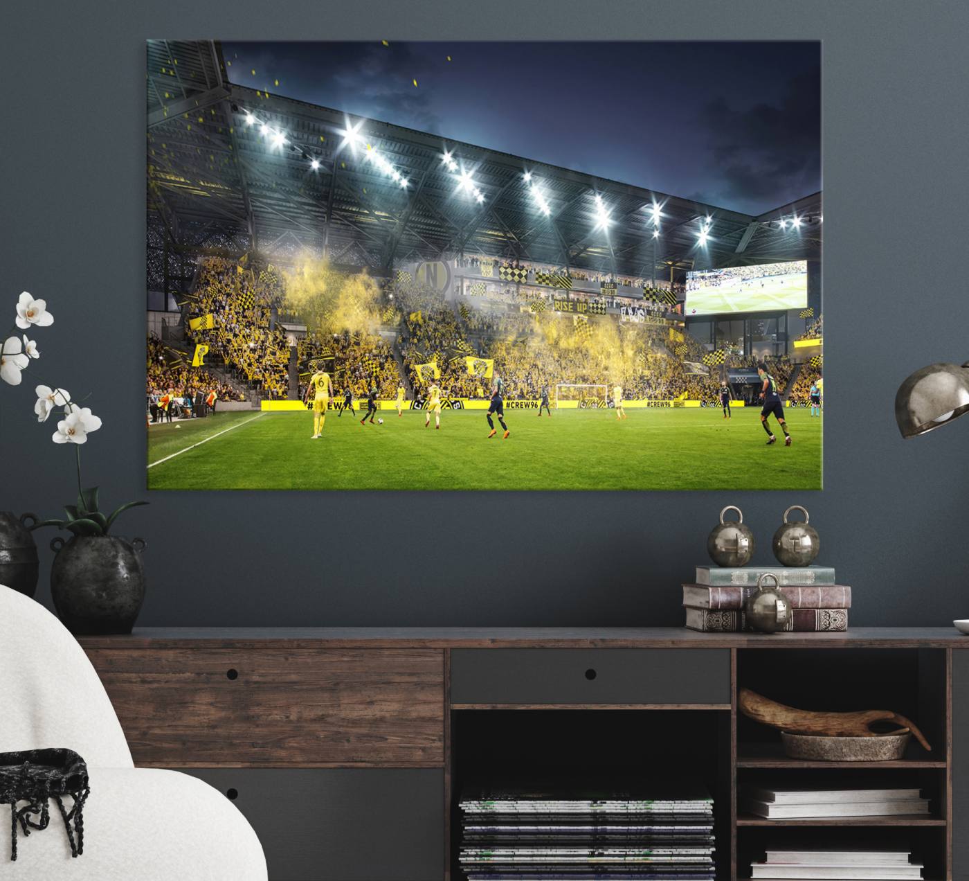 Columbus Crew Stadium Match Triple Canvas Wall Art - Dynamic MLS Game Scene Canvas Wall Art