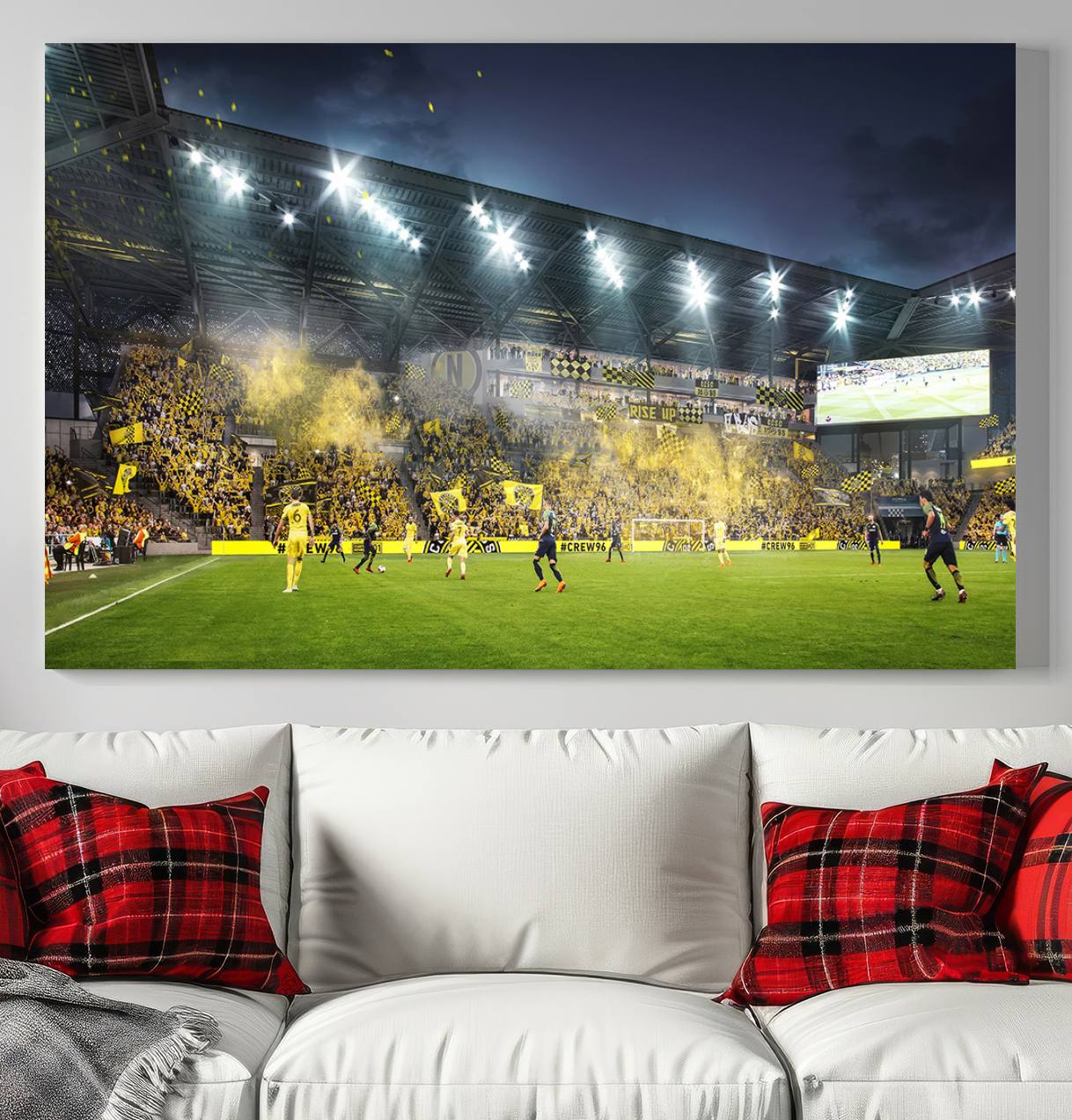 Columbus Crew Stadium Match Triple Canvas Wall Art - Dynamic MLS Game Scene Canvas Wall Art