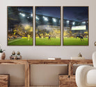 65820-MGV-FC-60X30-3P_Walnut-Columbus Crew Stadium Match Triple Canvas Wall Art - Dynamic MLS Game Scene Canvas Wall Art