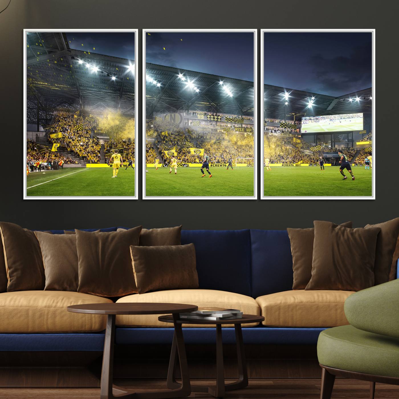 65820-MGV-FC-60X30-3P_White-Columbus Crew Stadium Match Triple Canvas Wall Art - Dynamic MLS Game Scene Canvas Wall Art