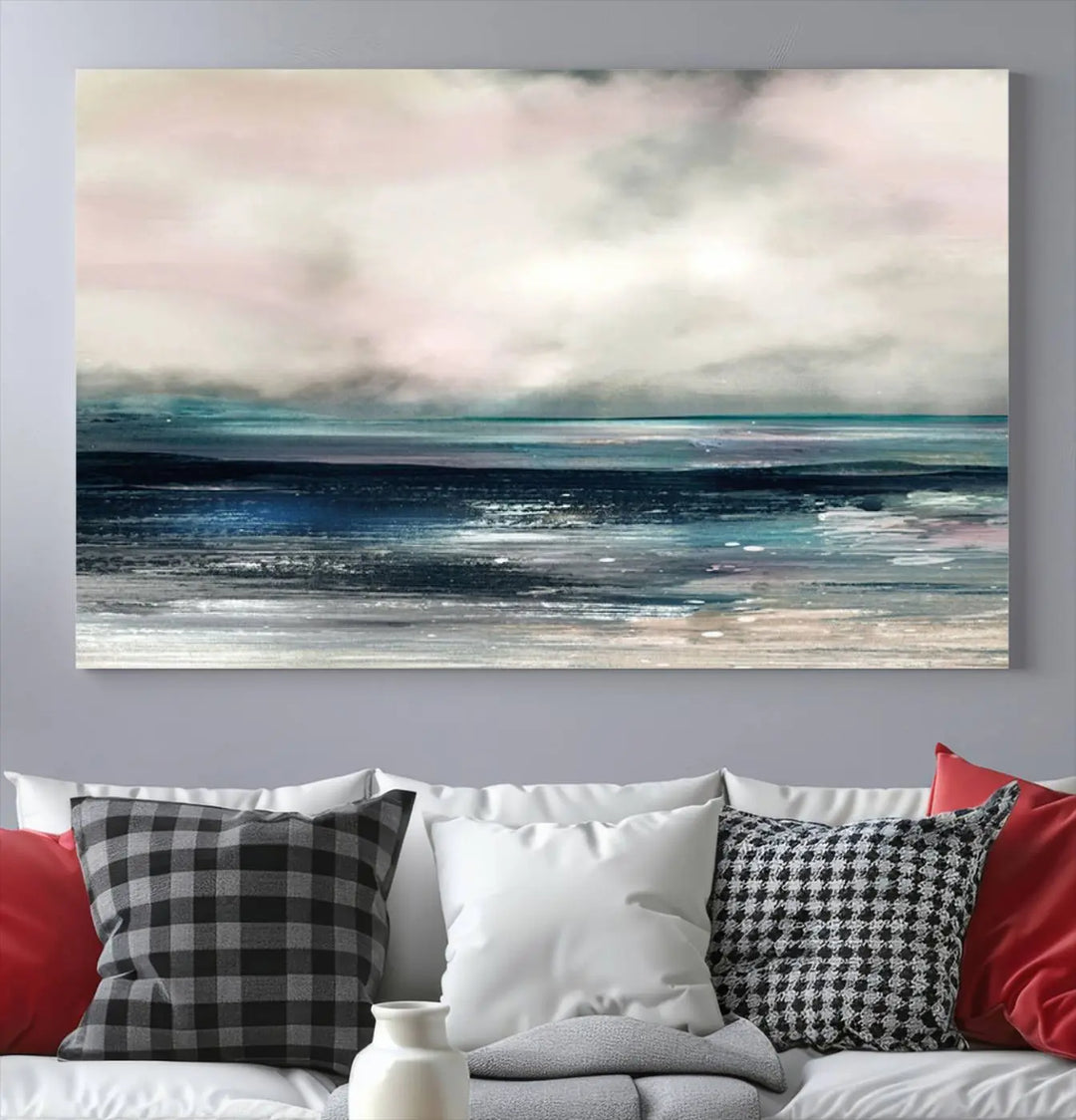 The Contemporary Abstract Wall Art Canvas Print is elegantly showcased on museum-quality polycotton canvas with a UV-protective coating. Each piece is gallery wrapped, enhancing the art's depth and allure.