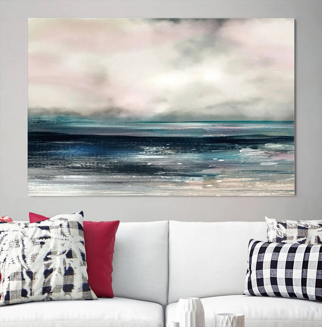 The Contemporary Abstract Wall Art Canvas Print is elegantly showcased on museum-quality polycotton canvas with a UV-protective coating. Each piece is gallery wrapped, enhancing the art's depth and allure.