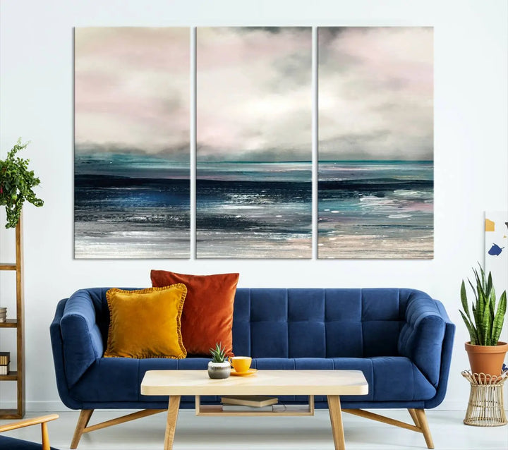 The Contemporary Abstract Wall Art Canvas Print is elegantly showcased on museum-quality polycotton canvas with a UV-protective coating. Each piece is gallery wrapped, enhancing the art's depth and allure.