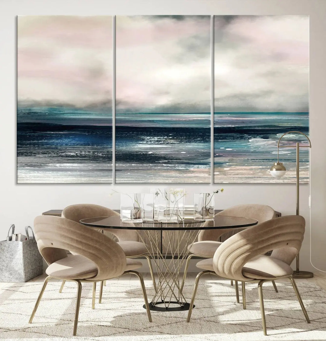 The Contemporary Abstract Wall Art Canvas Print is elegantly showcased on museum-quality polycotton canvas with a UV-protective coating. Each piece is gallery wrapped, enhancing the art's depth and allure.