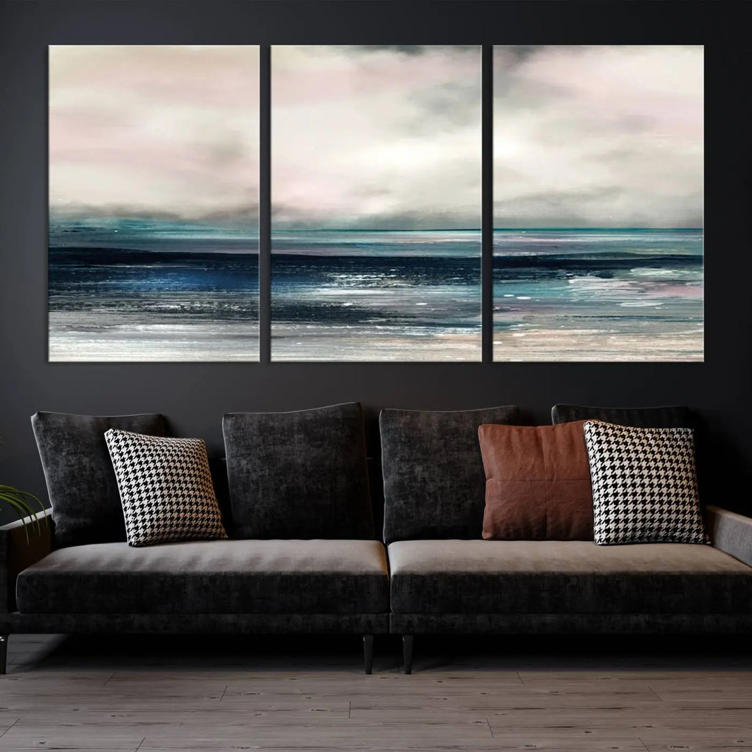 The Contemporary Abstract Wall Art Canvas Print is elegantly showcased on museum-quality polycotton canvas with a UV-protective coating. Each piece is gallery wrapped, enhancing the art's depth and allure.