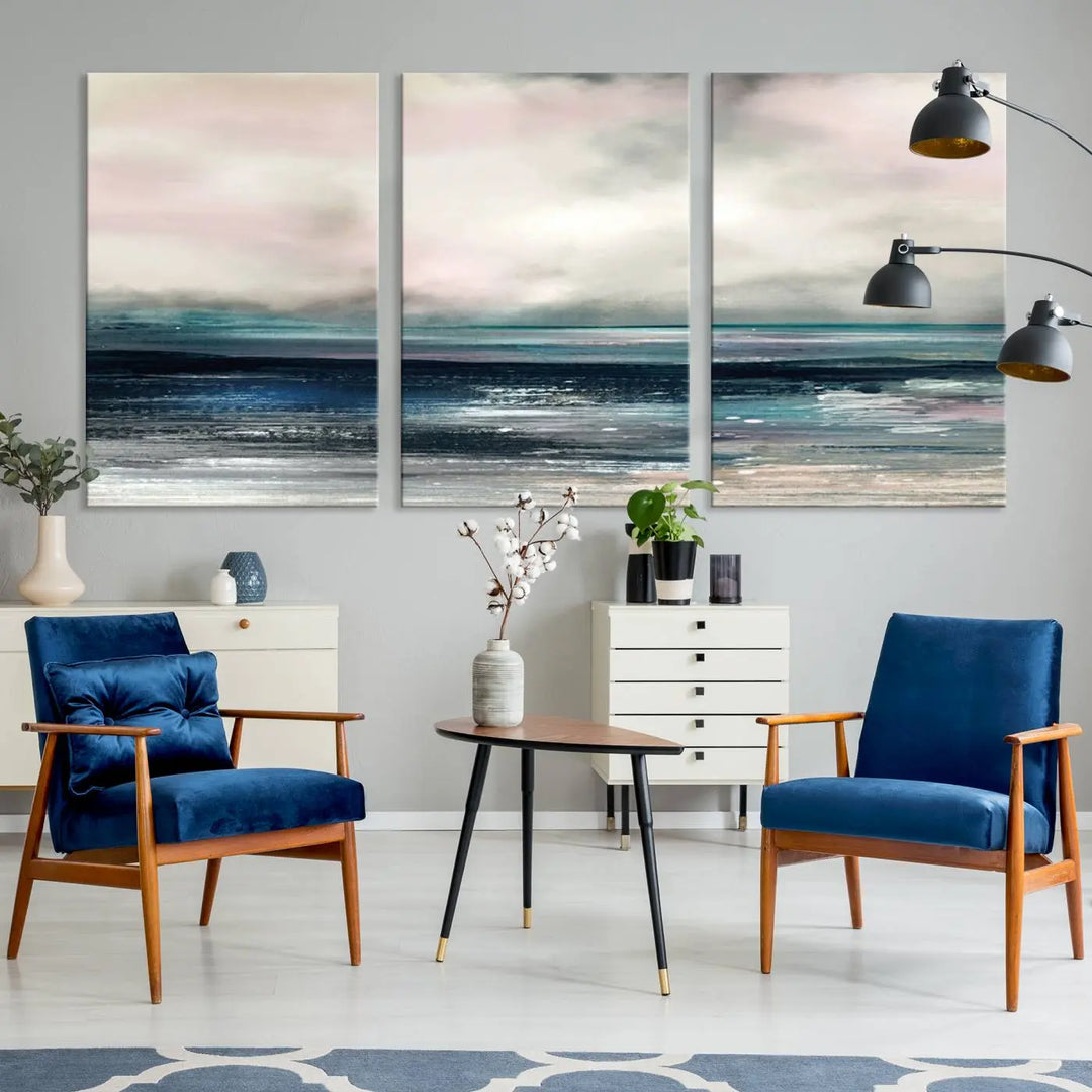 The Contemporary Abstract Wall Art Canvas Print is elegantly showcased on museum-quality polycotton canvas with a UV-protective coating. Each piece is gallery wrapped, enhancing the art's depth and allure.