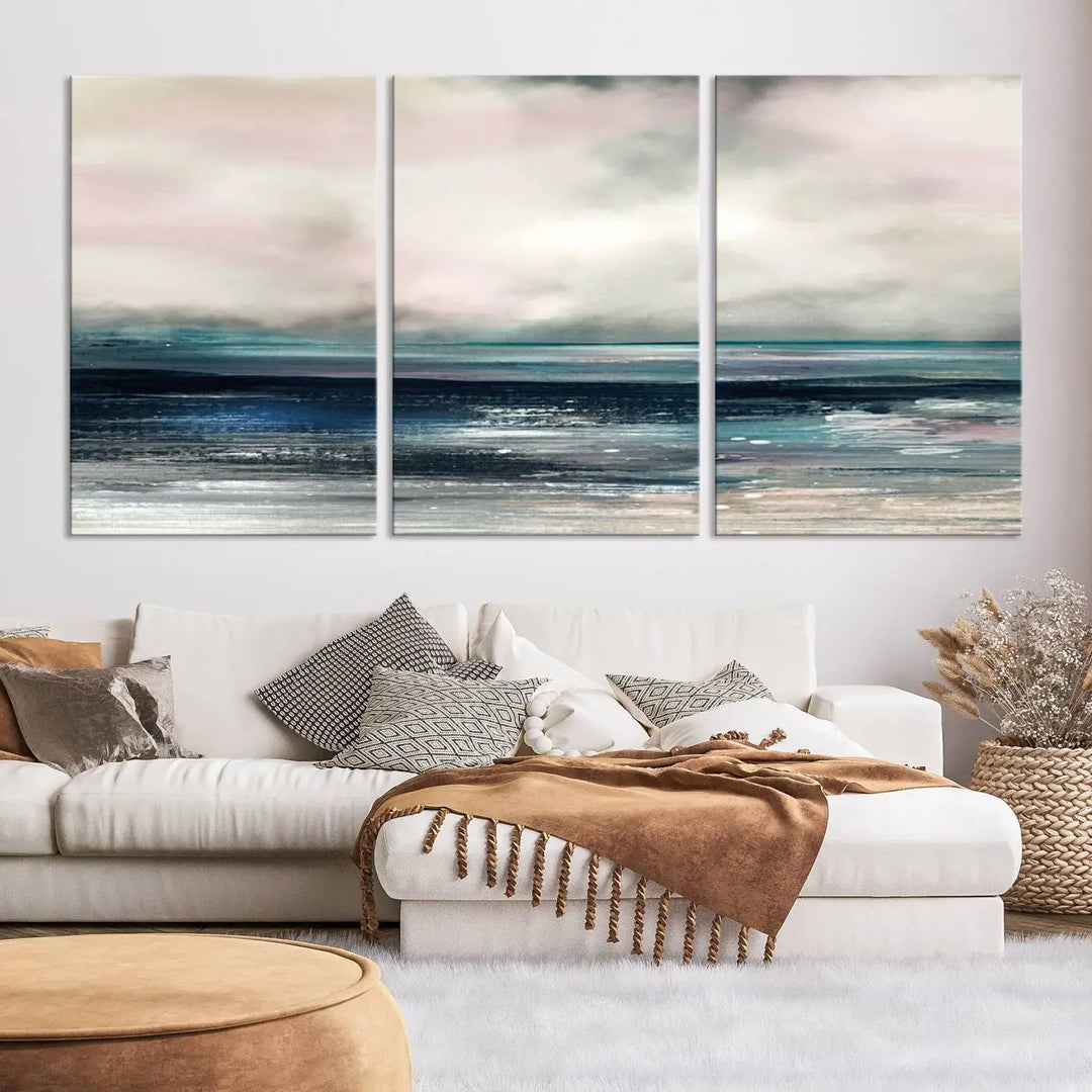 The Contemporary Abstract Wall Art Canvas Print is elegantly showcased on museum-quality polycotton canvas with a UV-protective coating. Each piece is gallery wrapped, enhancing the art's depth and allure.