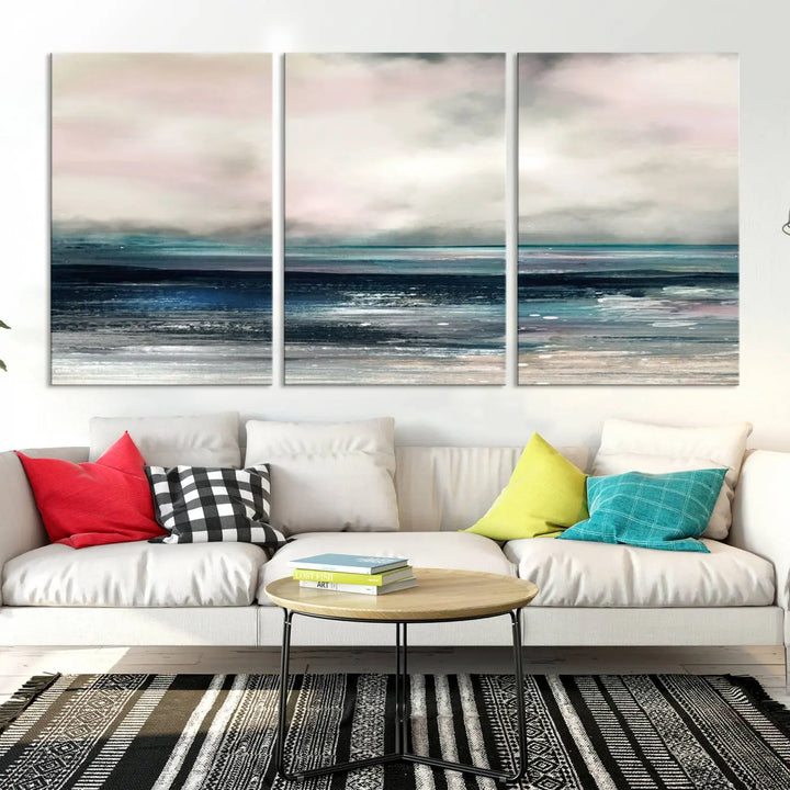 The Contemporary Abstract Wall Art Canvas Print is elegantly showcased on museum-quality polycotton canvas with a UV-protective coating. Each piece is gallery wrapped, enhancing the art's depth and allure.