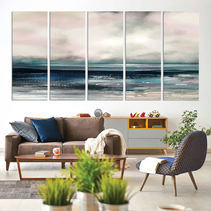 The Contemporary Abstract Wall Art Canvas Print is elegantly showcased on museum-quality polycotton canvas with a UV-protective coating. Each piece is gallery wrapped, enhancing the art's depth and allure.