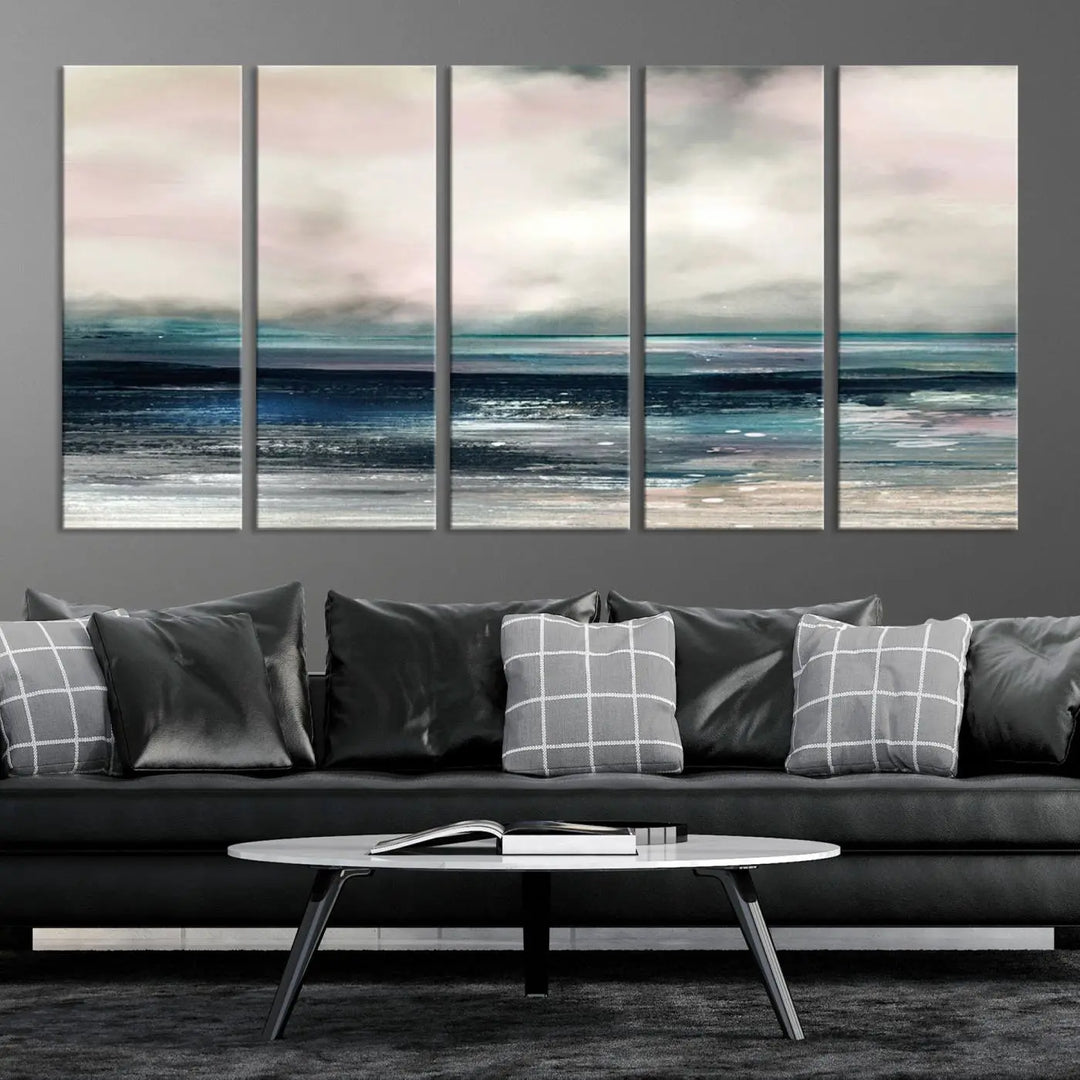 The Contemporary Abstract Wall Art Canvas Print is elegantly showcased on museum-quality polycotton canvas with a UV-protective coating. Each piece is gallery wrapped, enhancing the art's depth and allure.