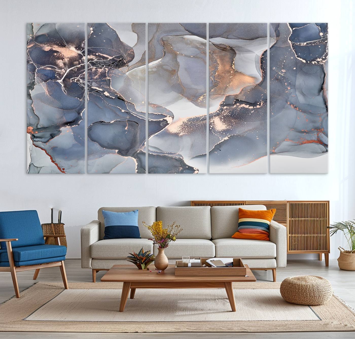 81843-MGV-CV-36X24-Contemporary Art Gray Gold Abstract Canvas Art Print