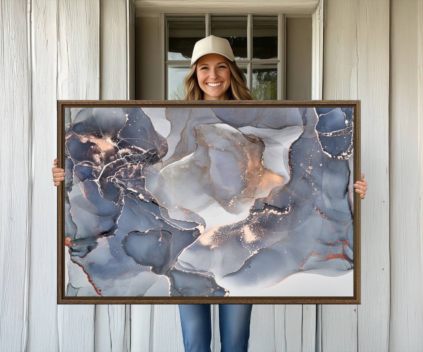 81843-MGV-CV-36X24-Contemporary Art Gray Gold Abstract Canvas Art Print