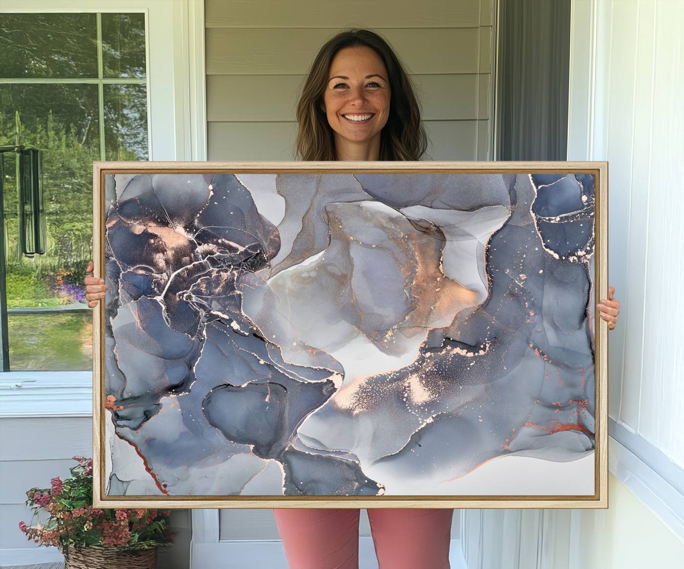 81843-MGV-CV-36X24-Contemporary Art Gray Gold Abstract Canvas Art Print