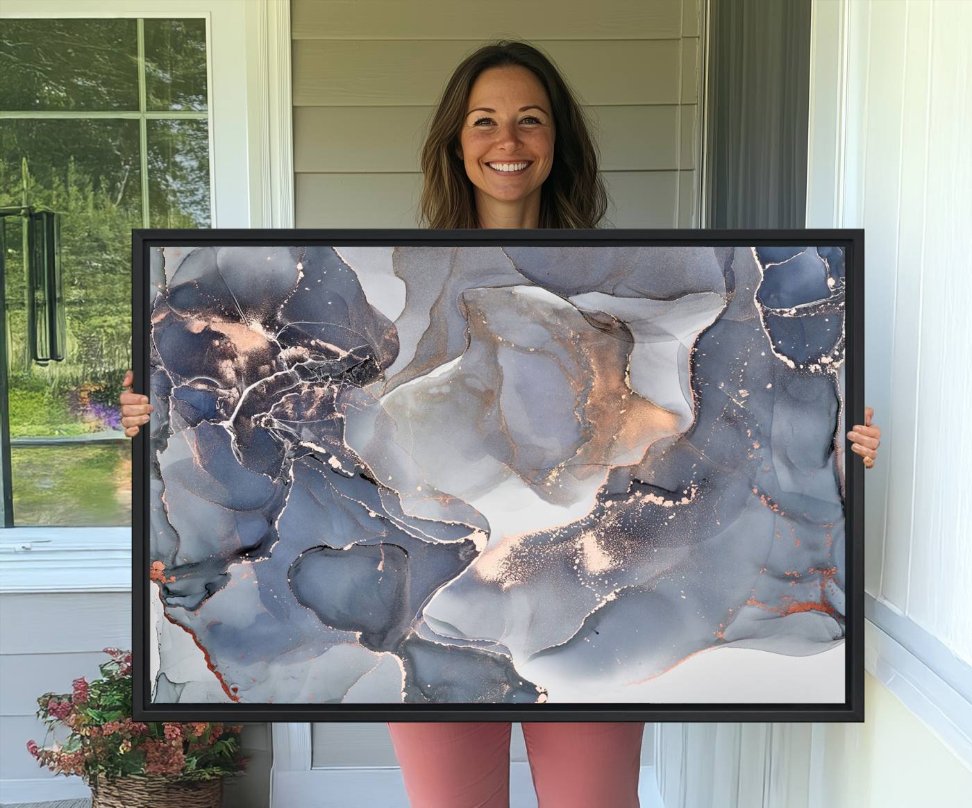 81843-MGV-CV-36X24-Contemporary Art Gray Gold Abstract Canvas Art Print