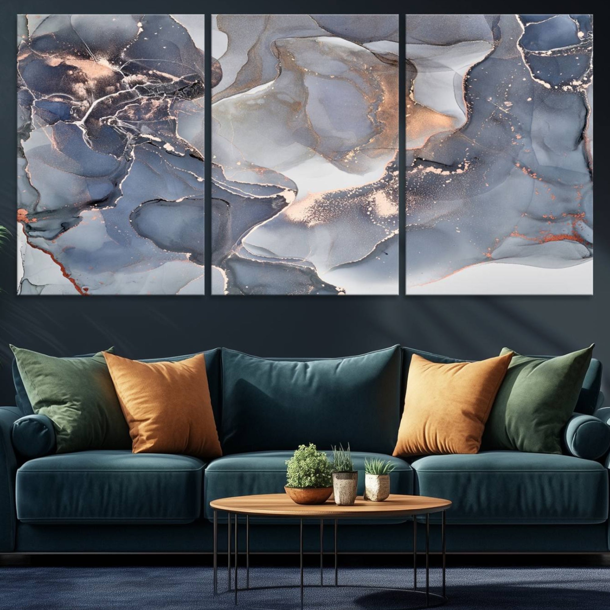 81843-MGV-CV-36X24-Contemporary Art Gray Gold Abstract Canvas Art Print