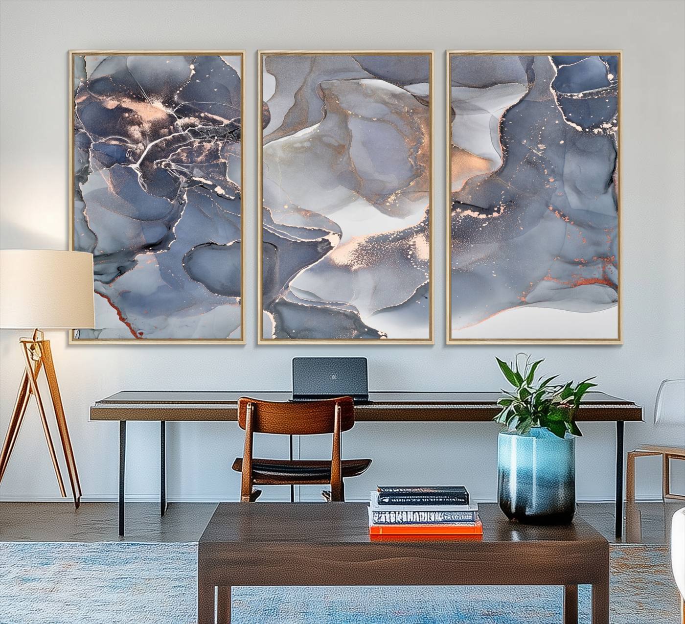 81843-MGV-FC-48X32-3P_Natural-Contemporary Art Gray Gold Abstract Canvas Art Print