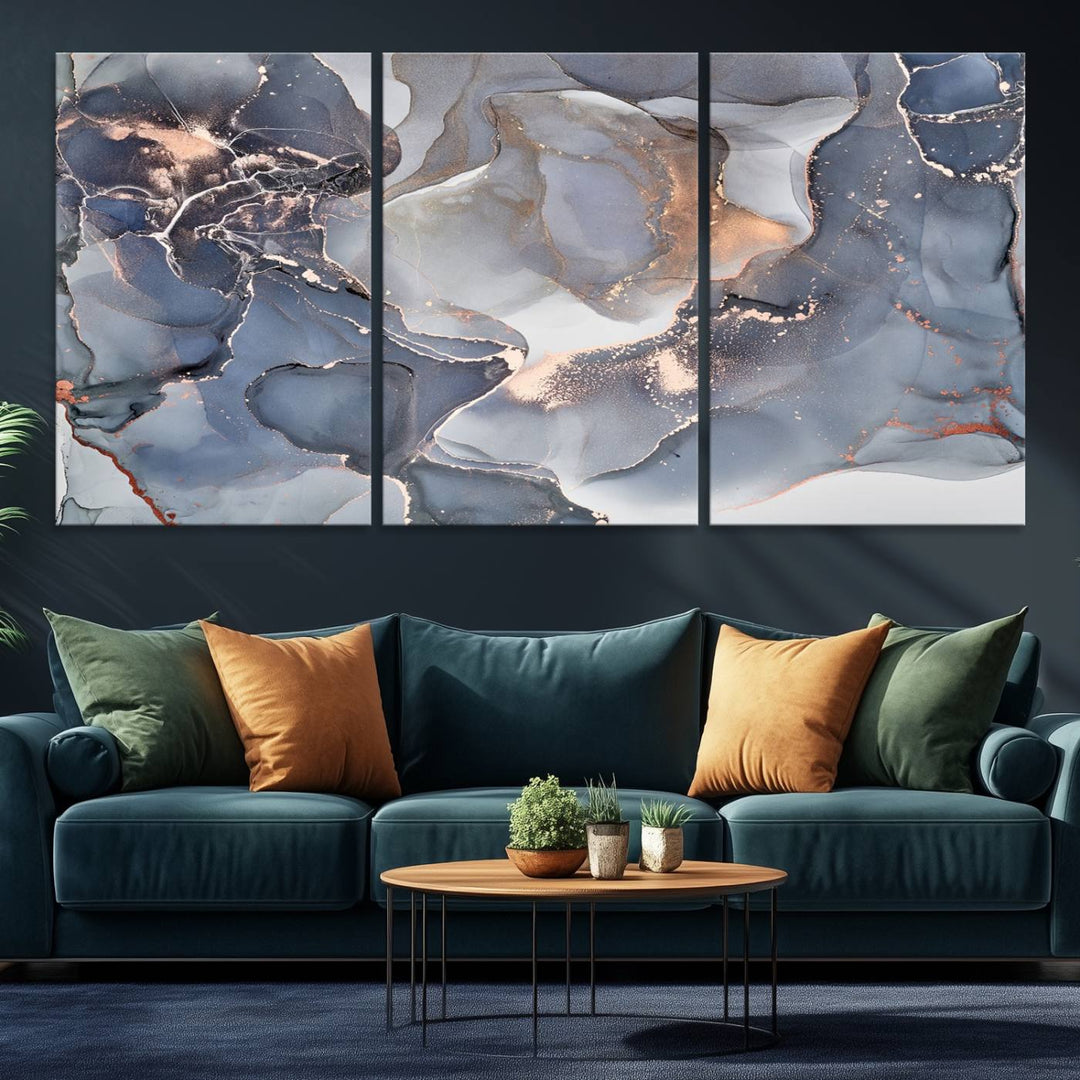 Contemporary Art Gray Gold Abstract Canvas Art Print