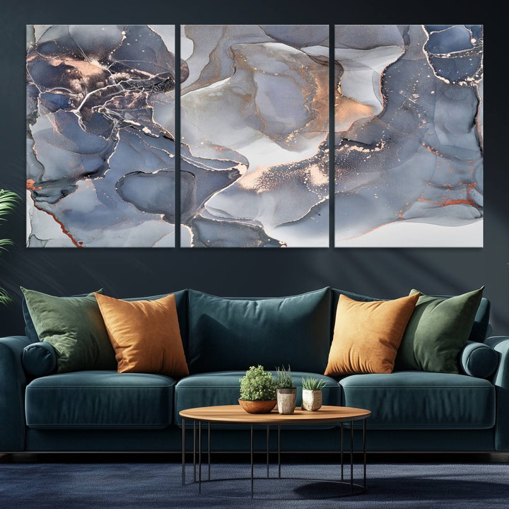 Contemporary Art Gray Gold Abstract Canvas Art Print
