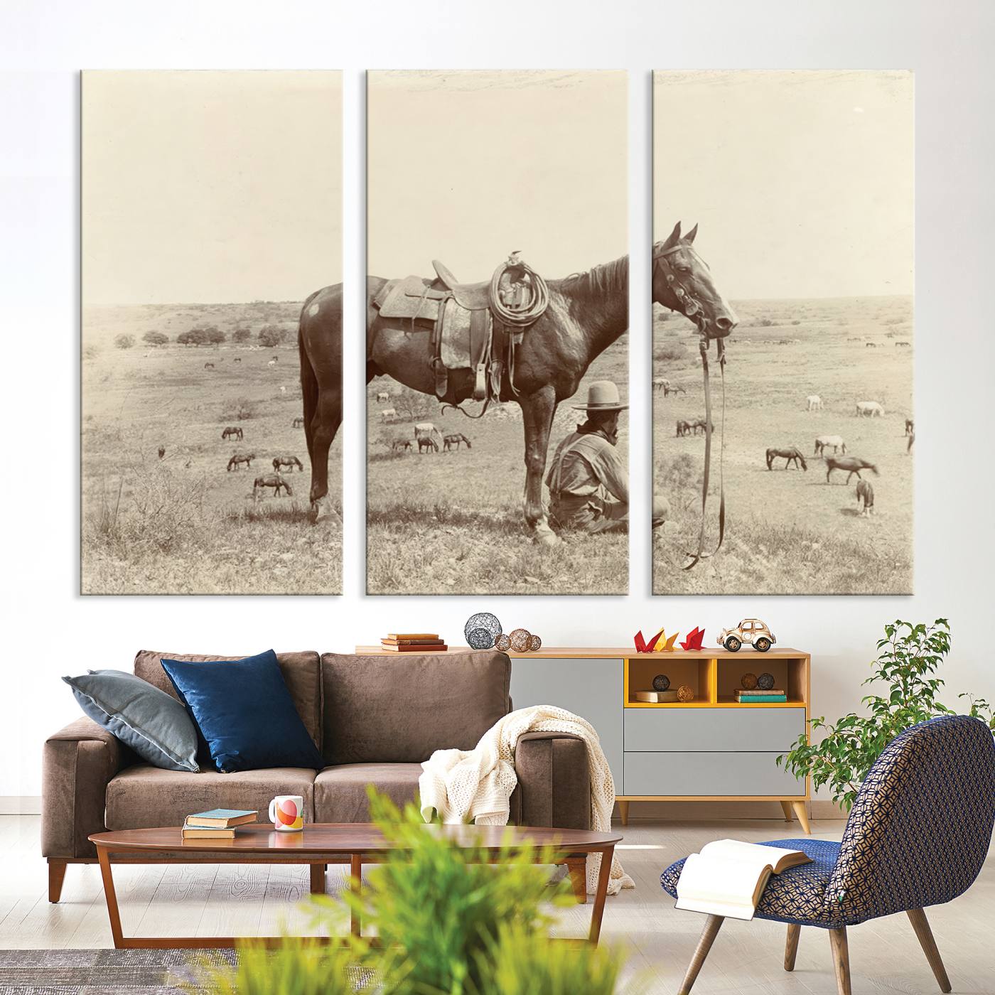 65028-MGV-CV-36X24-Cowboy Wall Art - Western Horse Canvas Print - Vintage Western Wall Art Canvas Print, Ready to Hang