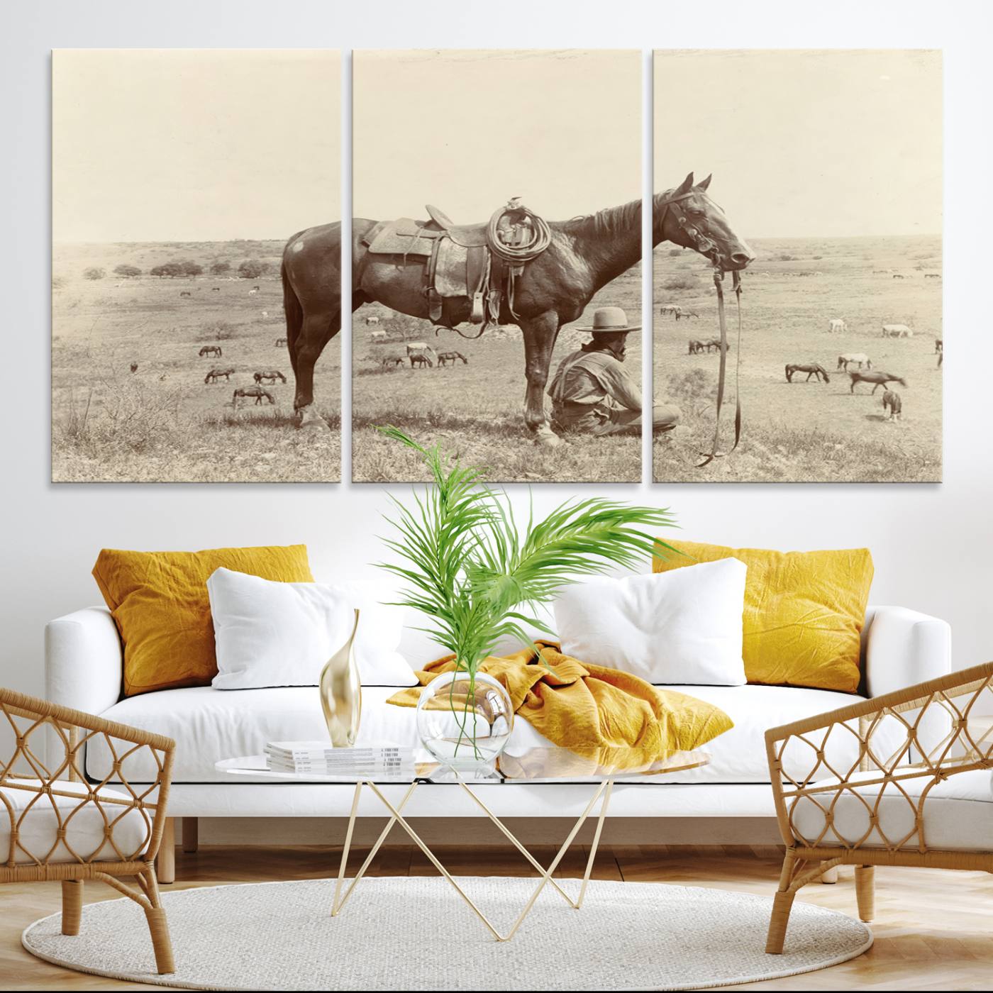 65028-MGV-CV-36X24-Cowboy Wall Art - Western Horse Canvas Print - Vintage Western Wall Art Canvas Print, Ready to Hang