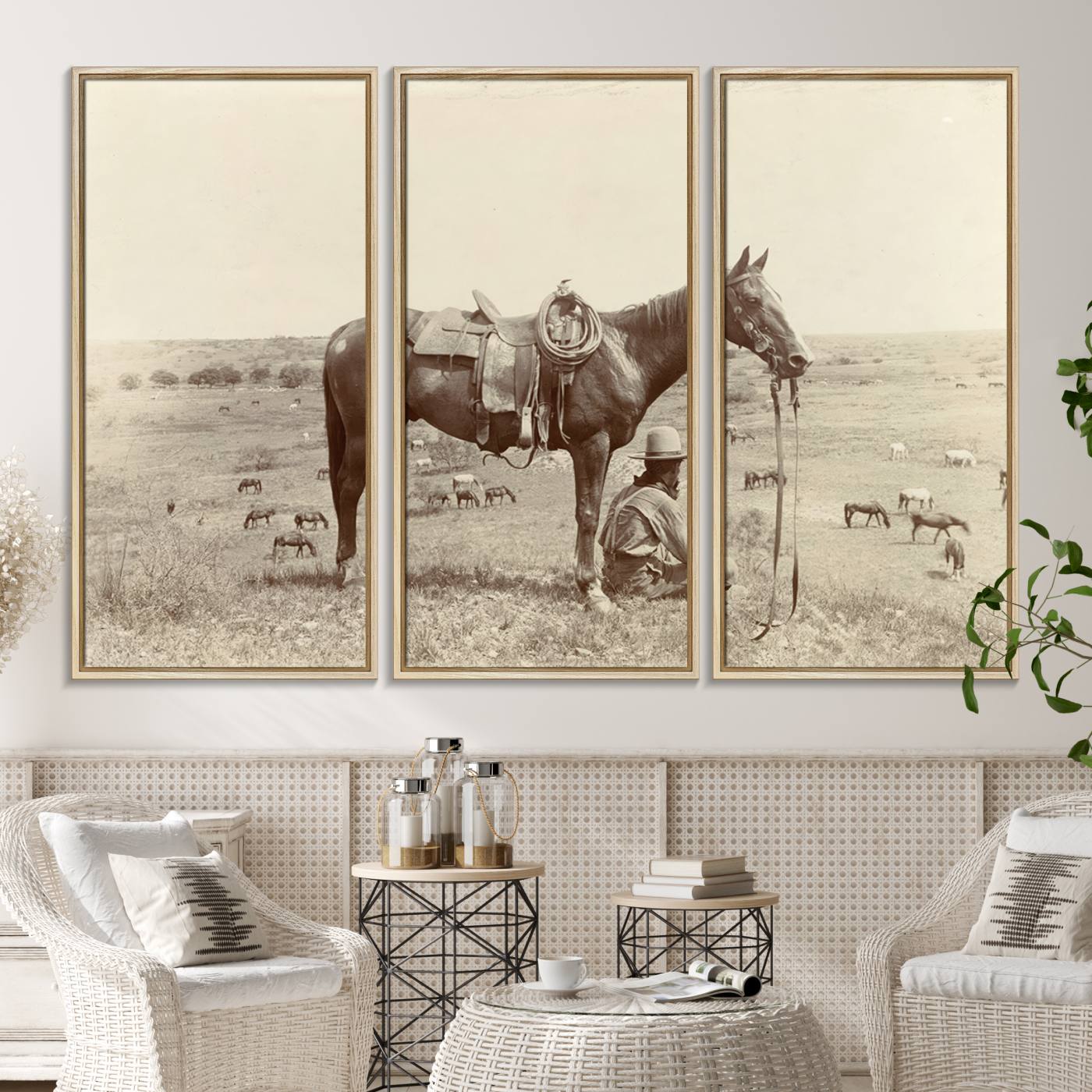 65028-MGV-CV-36X24-Cowboy Wall Art - Western Horse Canvas Print - Vintage Western Wall Art Canvas Print, Ready to Hang