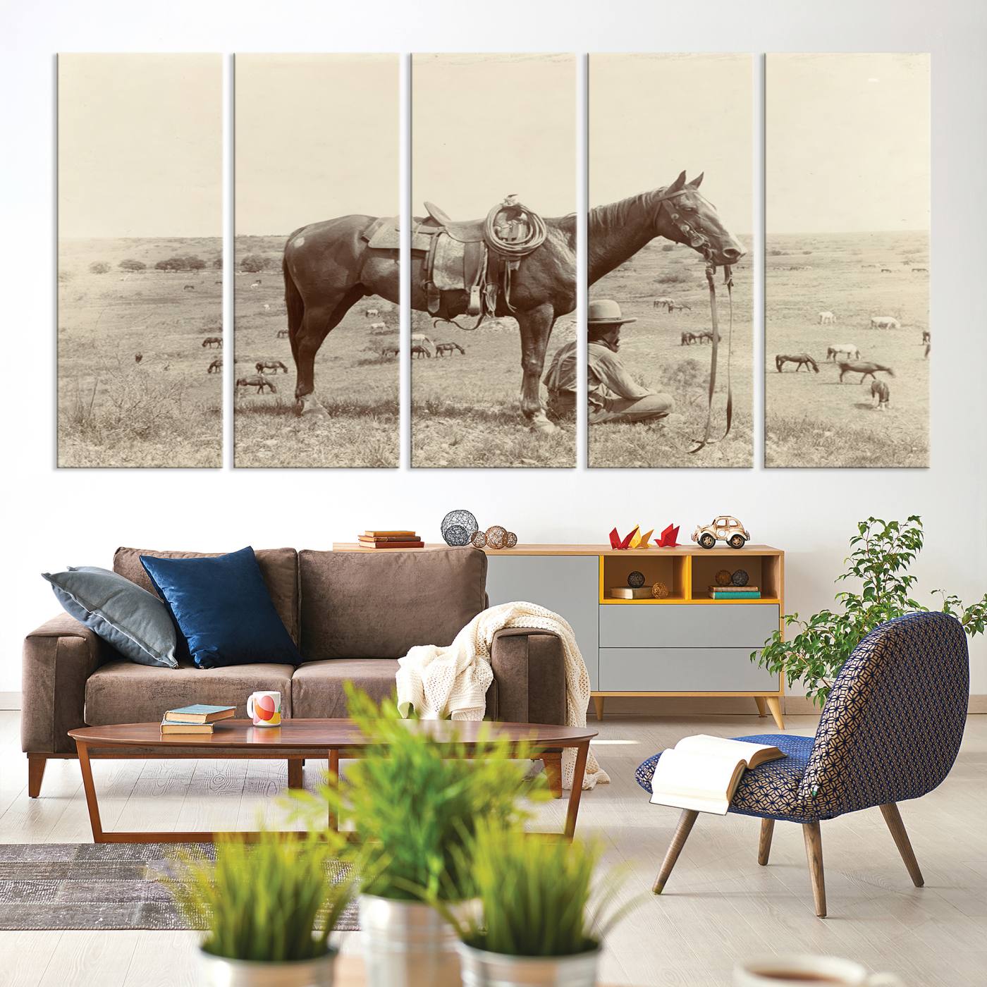 65028-MGV-CV-60X31-5P-Cowboy Wall Art - Western Horse Canvas Print - Vintage Western Wall Art Canvas Print, Ready to Hang