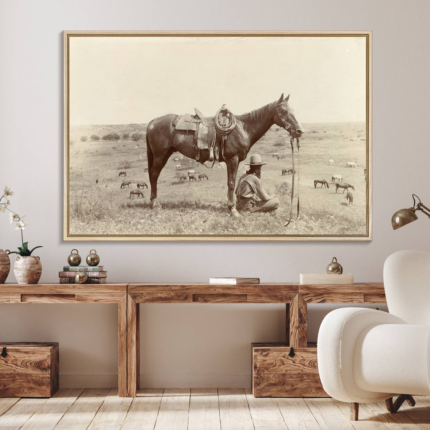 65028-MGV-FC-36X24_Natural-Cowboy Wall Art - Western Horse Canvas Print - Vintage Western Wall Art Canvas Print, Ready to Hang