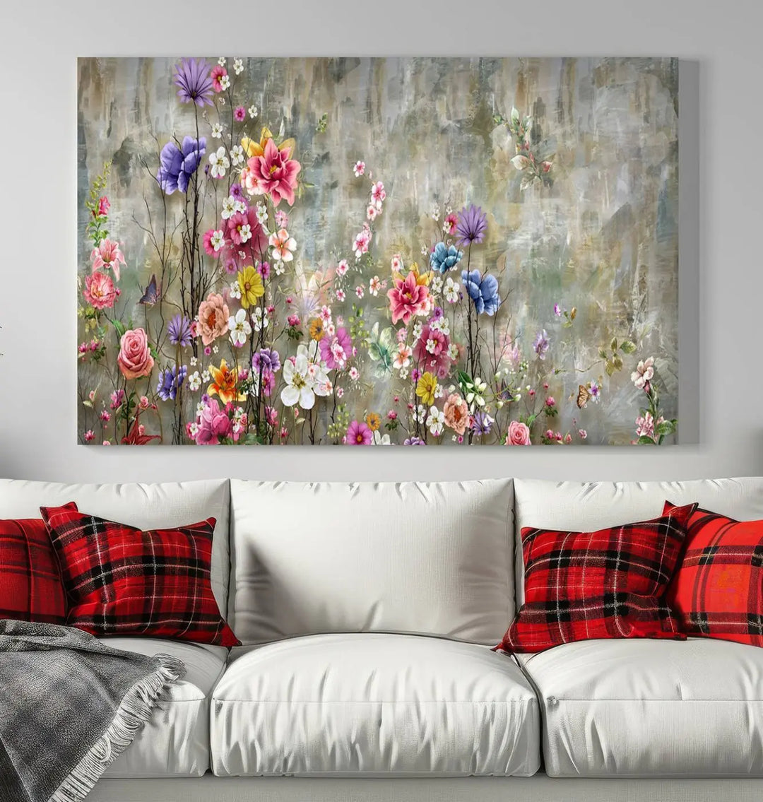 The Cozy Flowers Painting on Canvas Wall Art Floral Canvas Print is a three-panel floral masterpiece crafted on museum-quality canvas. It displays vibrant flowers set against a textured backdrop, ready to hang and protected by a UV-coating to ensure lasting vibrancy.