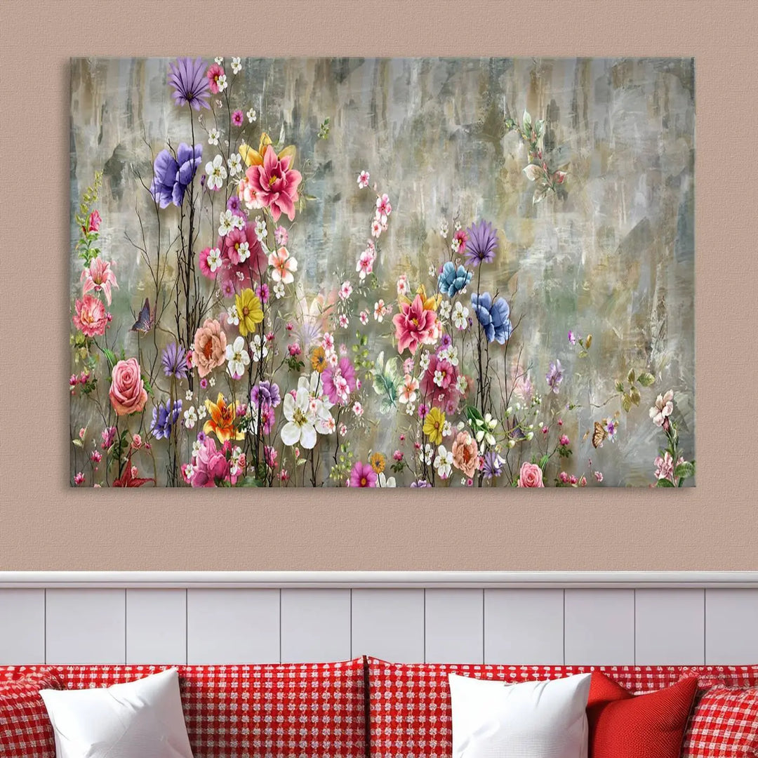 The Cozy Flowers Painting on Canvas Wall Art Floral Canvas Print is a three-panel floral masterpiece crafted on museum-quality canvas. It displays vibrant flowers set against a textured backdrop, ready to hang and protected by a UV-coating to ensure lasting vibrancy.