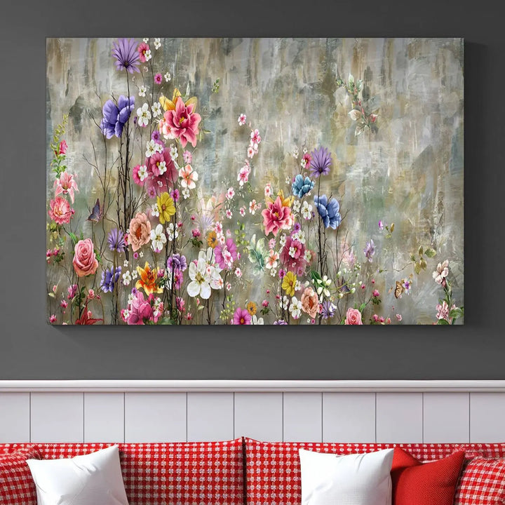 The Cozy Flowers Painting on Canvas Wall Art Floral Canvas Print is a three-panel floral masterpiece crafted on museum-quality canvas. It displays vibrant flowers set against a textured backdrop, ready to hang and protected by a UV-coating to ensure lasting vibrancy.